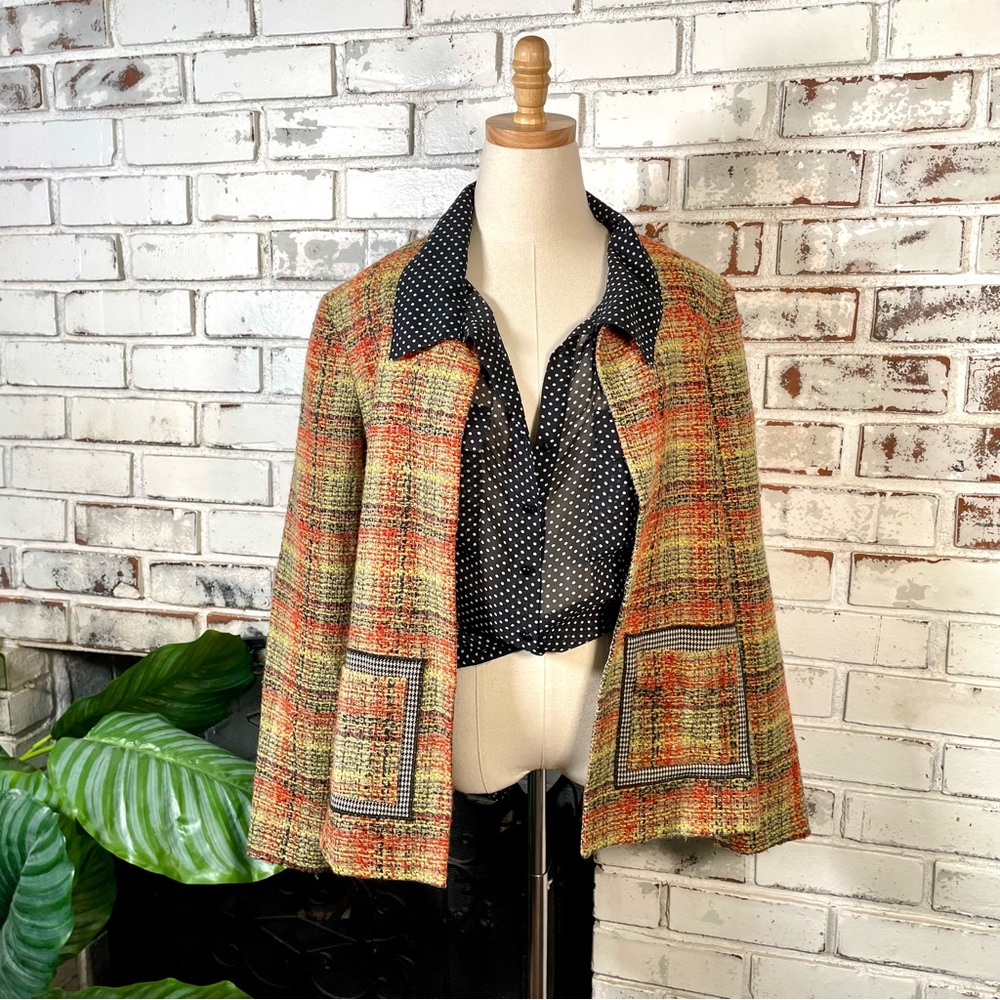 Vintage Harve Benard Plaid Tweed Unique Multi Houndstooth Longsleeve Blazer